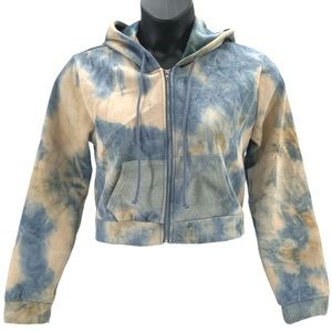 HYFVE Tie Dye Print Drawstring Zip Up Hoodie Blue Multi